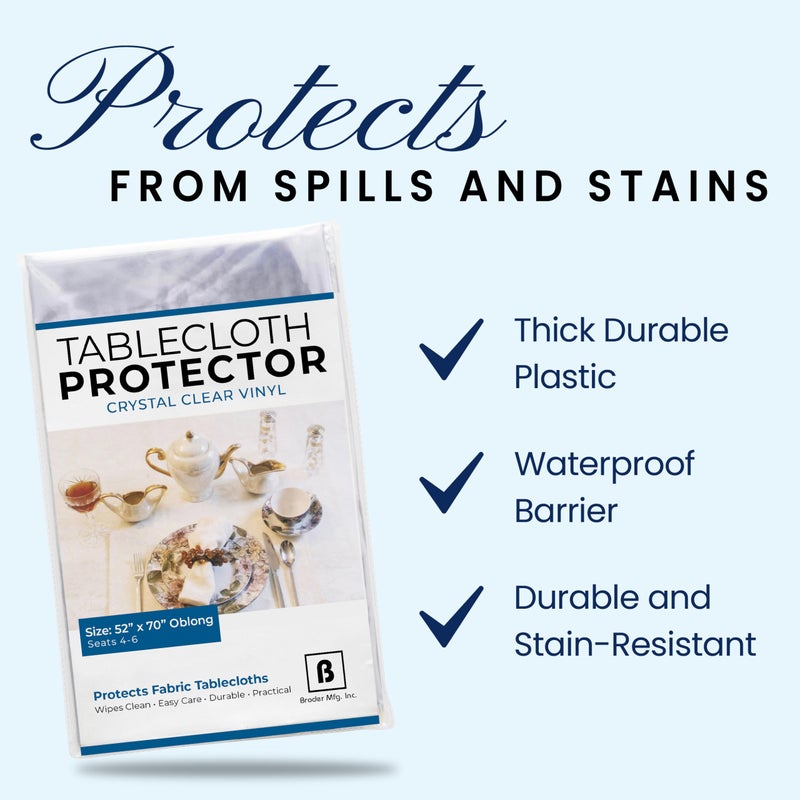 BRODER MFG. INC. Tablecloth Protector Crystal Clear Vinyl (52"x70" Oblong) | Thick, Durable Clear Table/Tablecloth Protector | Perfect for Parties, Special Occasions, Gatherings, and Everyday Use - Image 5